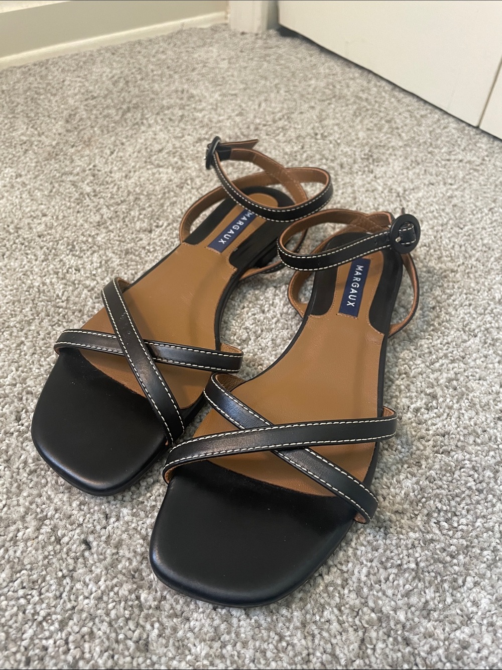 NWOT Margaux “The Flat Sandal” Sz 5.5 
Black w/ white contrast ankle strap